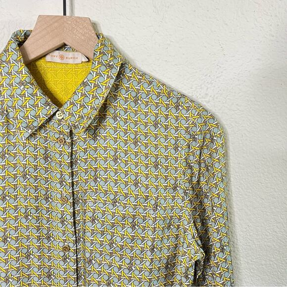 Tory Burch Monogram Logo Allover Print Button Front Shirt Dress Womens Size 4 - Picture 7 of 8